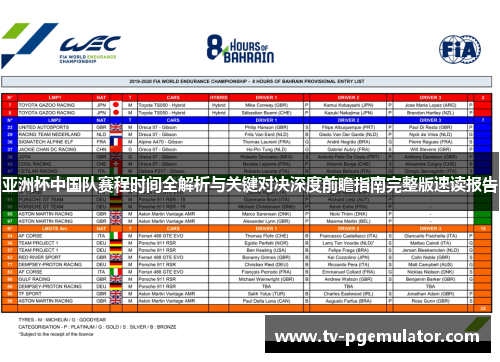 亚洲杯中国队赛程时间全解析与关键对决深度前瞻指南完整版速读报告 亚洲杯中国队赛程时间全解析与关键对决深度前瞻指南完整版速读报告